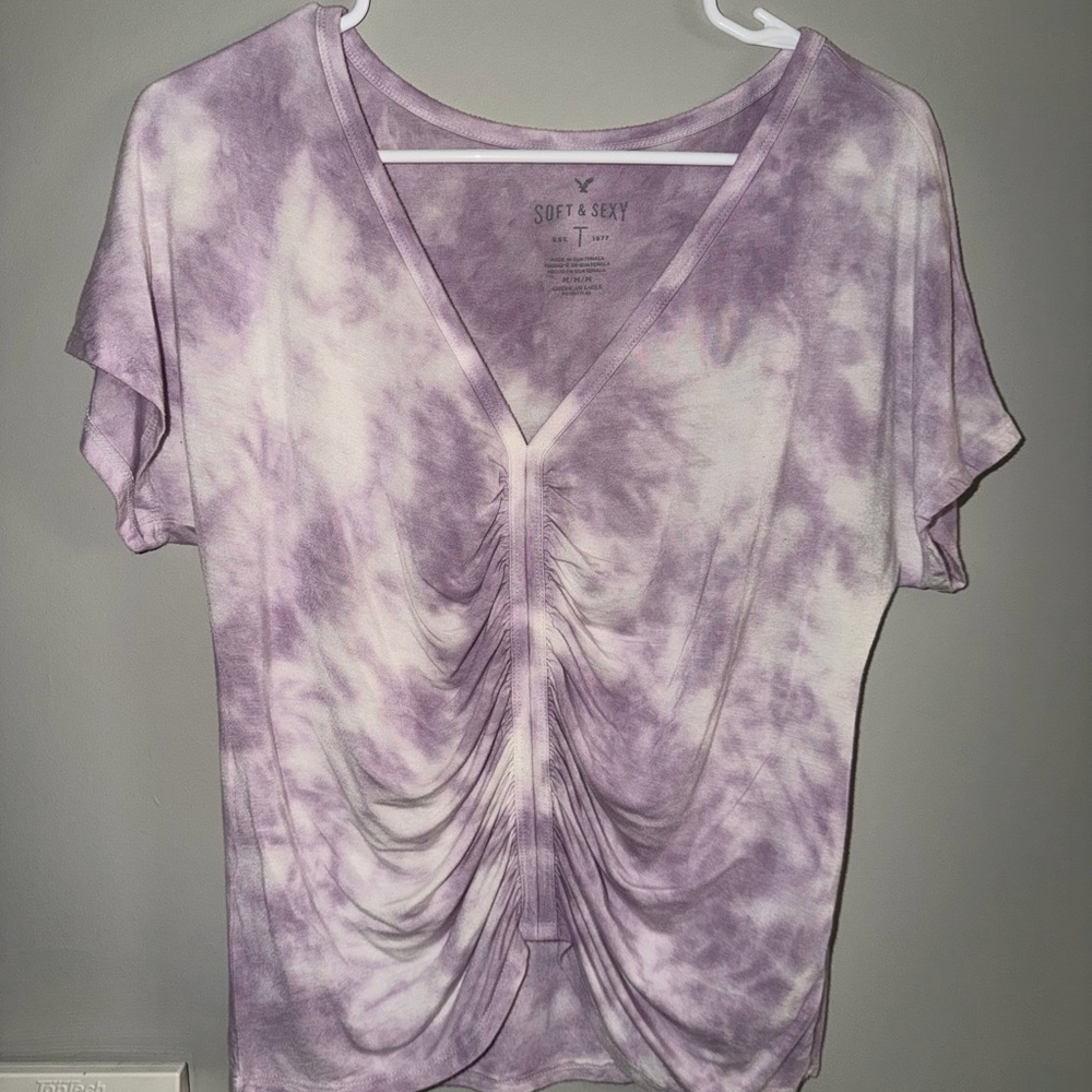 American Eagle Outfitters Lavender Tie-Dye Short Sleeve Top